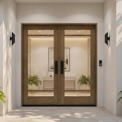 G10302-SW-80 | 80" Double Door, RTA Prehung Exterior, SDL 3 Lite, Unfinished Mahogany Wood