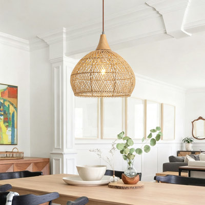 1-Light Natural Rattan Pendant Design Mini Pendant Light with Handwoven Rattan Shade