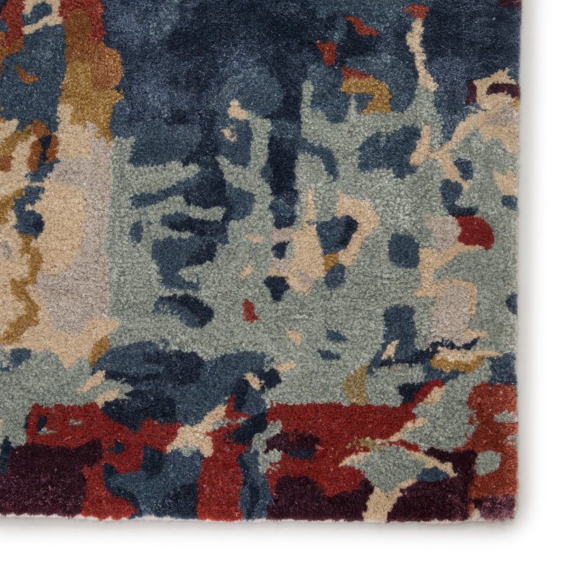 Tapis rouge et bleu fait à la main Comito Matcha GES45 (6 pi x 9 pi)