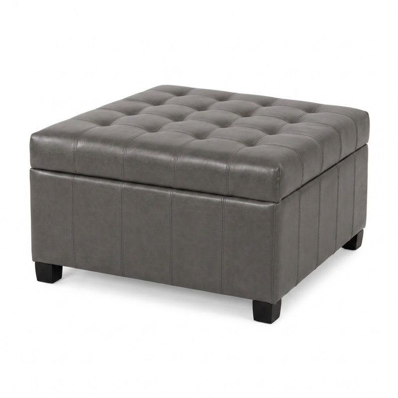 Tabouret de rangement multi-fonctions à coussins matelassés, Gris foncé