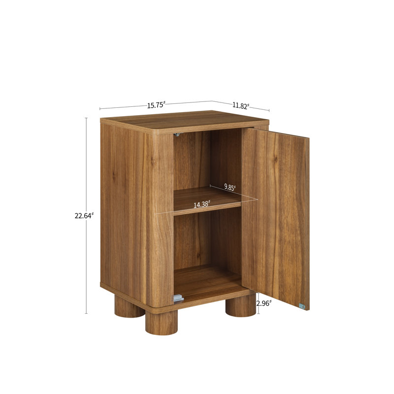 Table de chevet à porte cintrée, meuble d'appoint vintage en bois d'ingénierie brun avec finition mélaminée