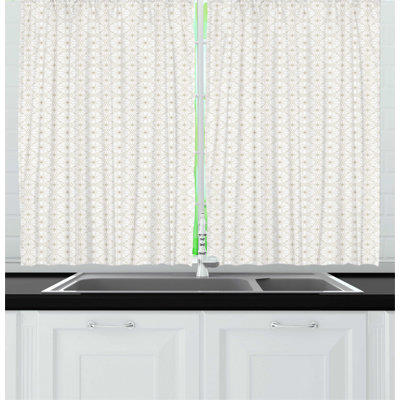 Antique Oriental Continuous Flowers Circular Ornaments Arranged Minimalist Eastern Kitchen Curtain