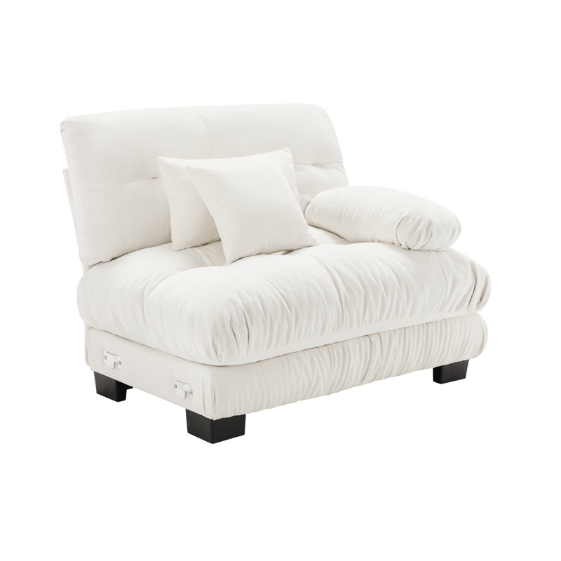 Grand canapé en chenille sans accoudoirs, Chenille blanche