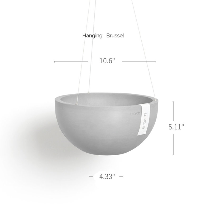 Mythili Ecopots Hanging Planter, Light Gray, 5.12" H x 10.5" W x 10.5" D