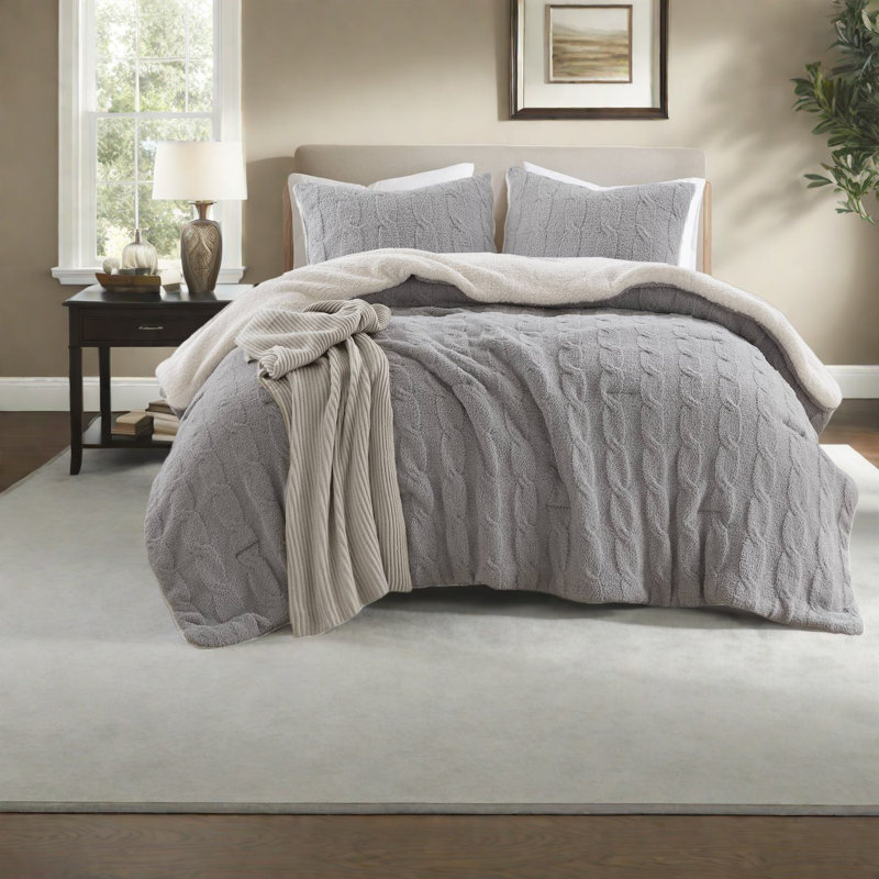 Ensembles de literie en chenille tricotés par câble de luxe, taille double / grand, design gris moderne et confortable