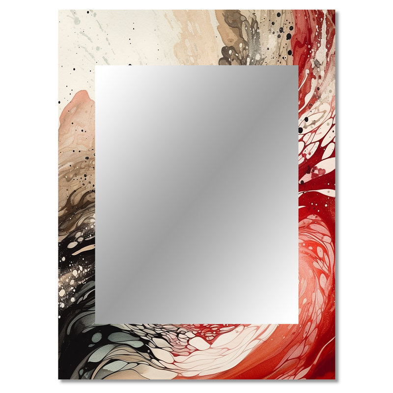Agate rouge rouge et noire I - miroir mural abstrait unique, miroir moderne, impression d'art en métal, 40 po x 30 po