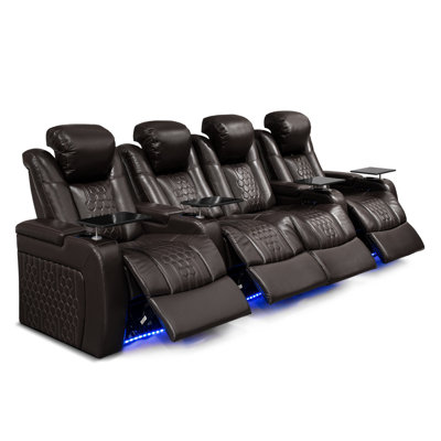 4-Piece Power Recliner Sofa Set in Coffee Top-Grain Nappa Leather with Adjustable Headrests