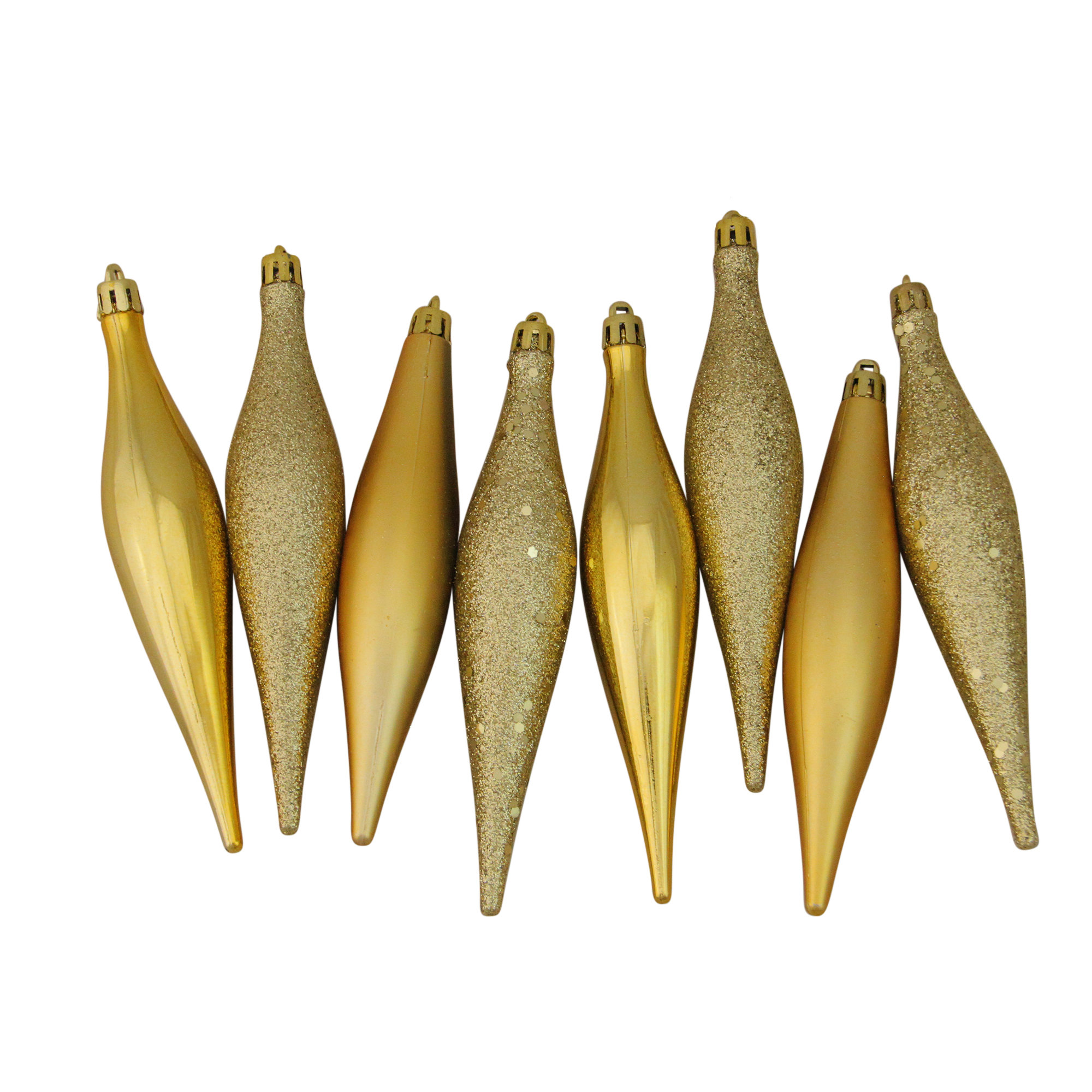 8ct Shatterproof 4-Finish Christmas Finial Drop Ornaments, Vegas Gold