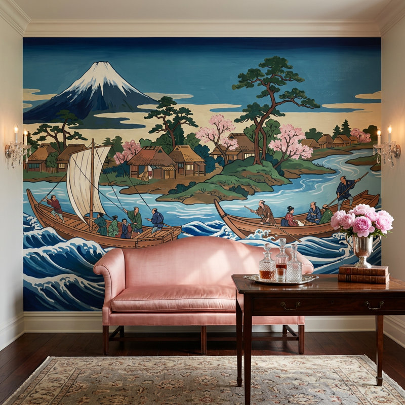 Décoration murale amovible fleur de cerisier rose Sakura, Texturé non collé, 120 po x 96 po