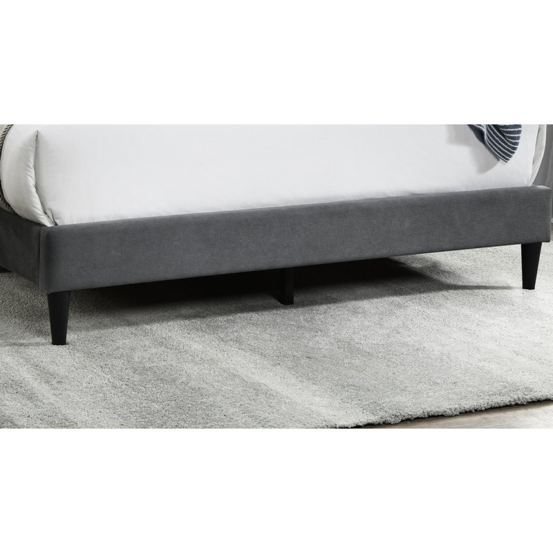 Très grand lit tendance avec tête de lit en lin brossé gris et plateforme tapissier, Gray