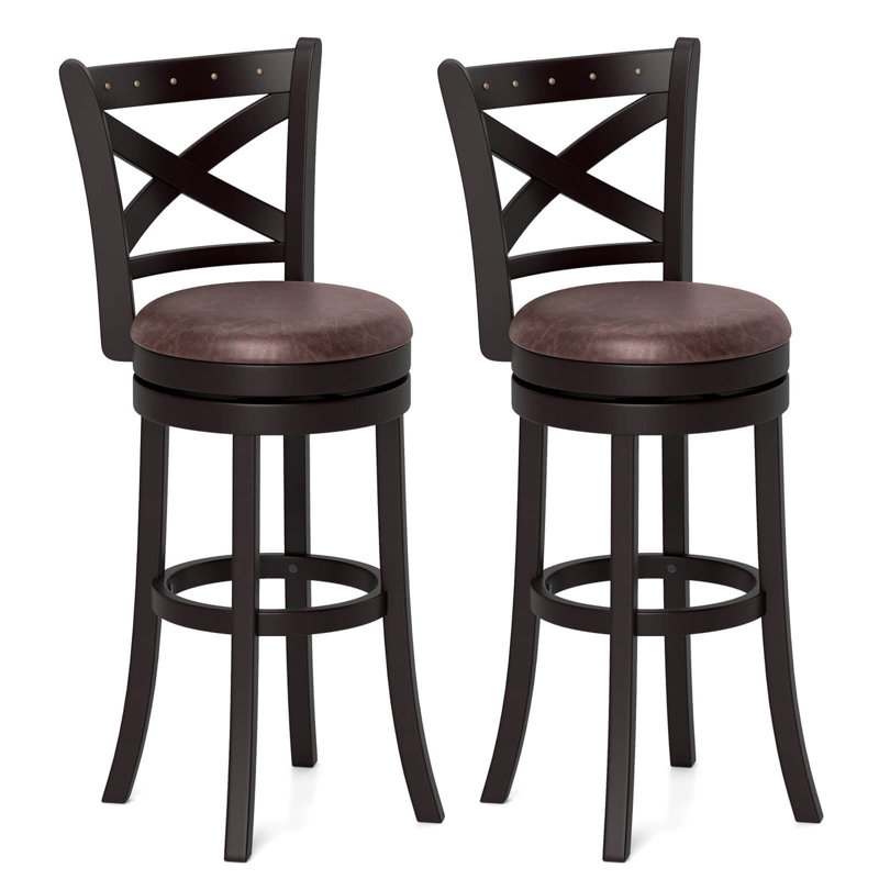 29 "Tabouret de bar pivotant 29" avec repose-pieds et structure en bois d'hévéa pour îlot de cuisine, 2