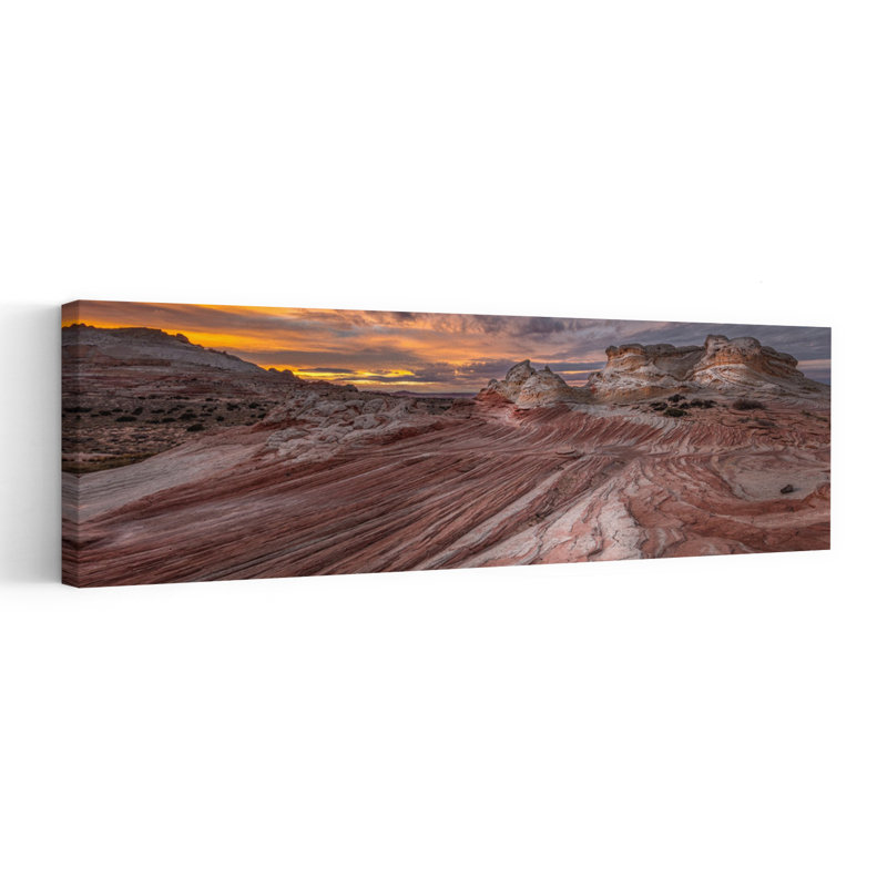 Coucher de soleil, grès, vagues, paysage contemporain abstrait, art mural dramatique, H 12 po x l 36 po