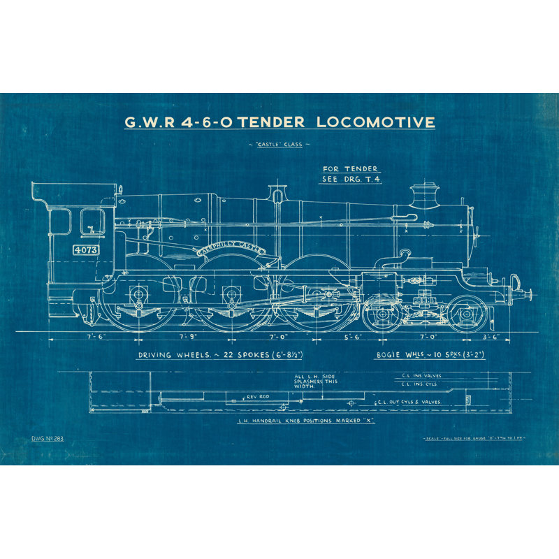 «Locomotive Blueprint I» par Wild Apple Portfolio - impression sur toile tendue, H 24 po x l 36 po