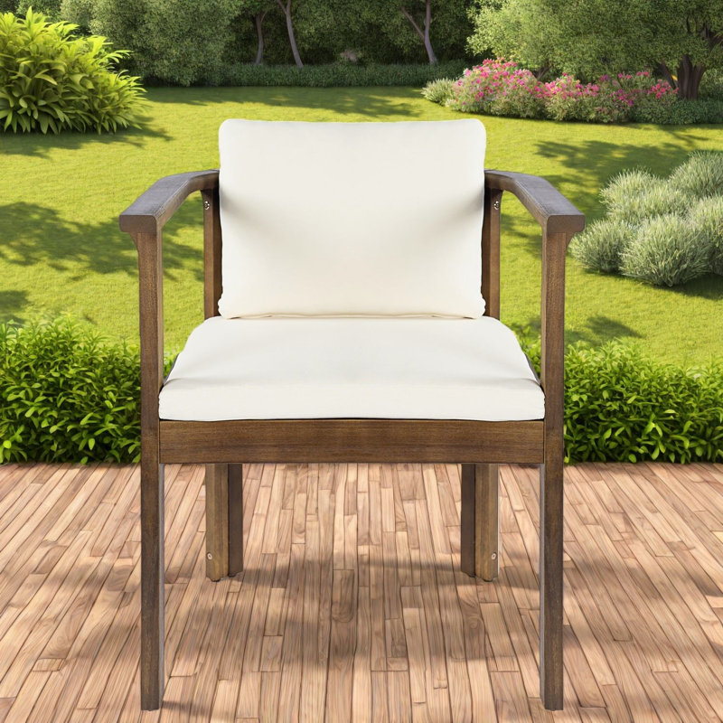 Ensemble de 2 chaises de salle à manger de patio modernes, accoudoirs courbés en bois d'acacia