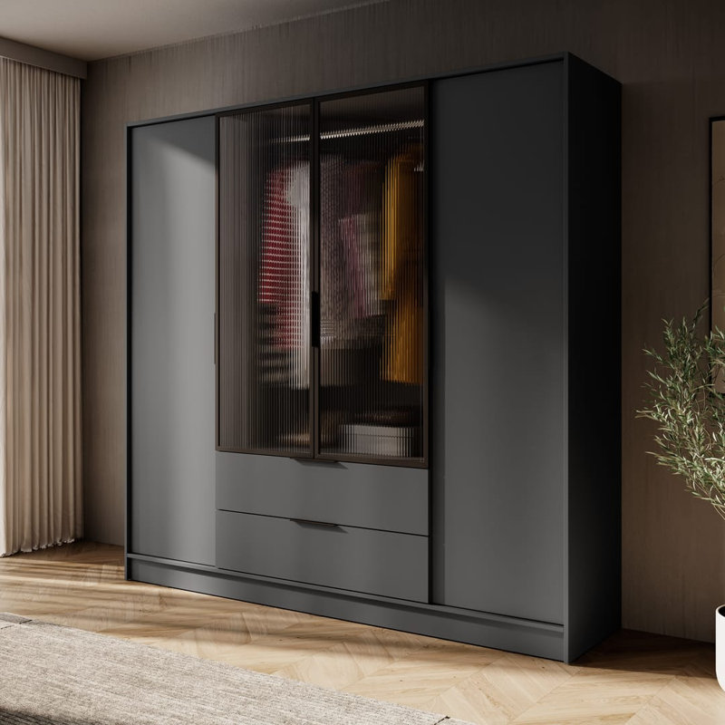 Cayslee 2 Door Manufactured Wood Wardrobe, Graphite