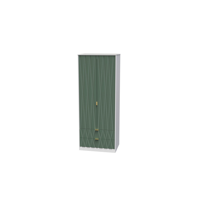 Fully Assembled Efka Diamond Wardrobe, Green / White Matt Veneer