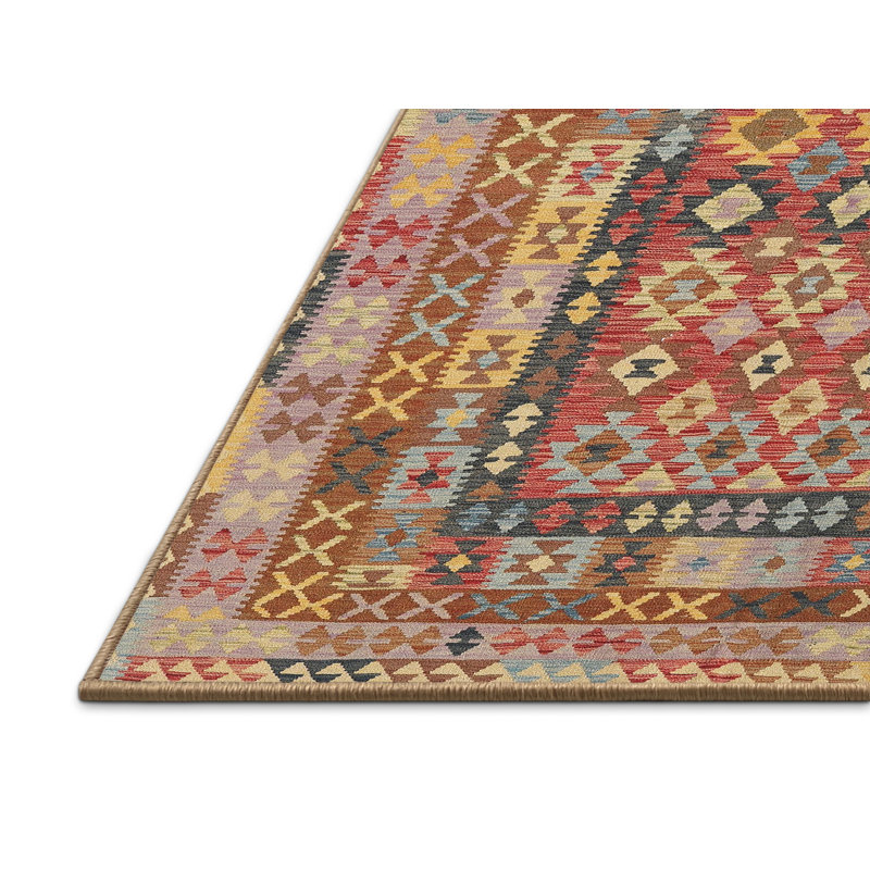 Tapis de zone orange/brun/bleu contemporaine Mahoe, Rectangle 5 pi x 7 pi