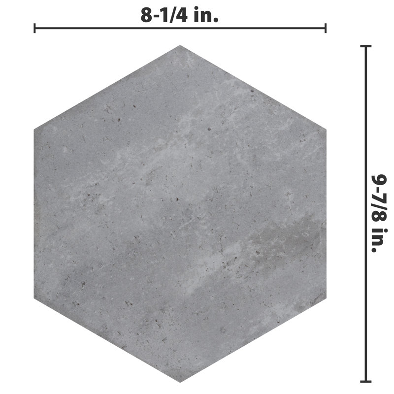 Brickyard Hex 8-1/2 In. X 9-7/8 In. Porcelain Rustic Wall & Floor Tile, White