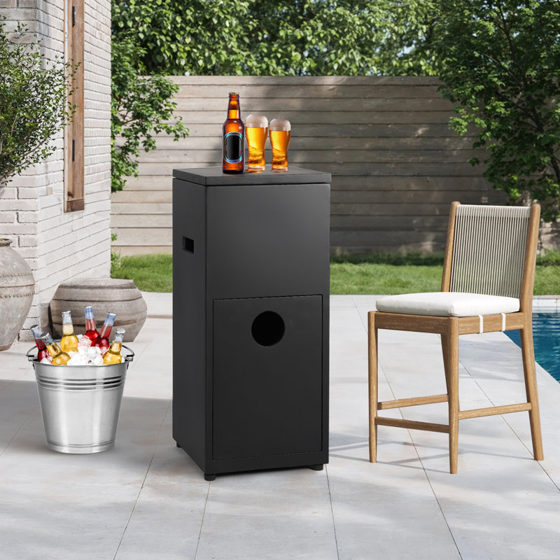 Table de couverture de réservoir de propane avec seau à glace, boîte de rangement extérieure avec poignées, table d'appoint en béton 3-en-1 moderne 35,5 pouces pour patio extérieur ou terrasse