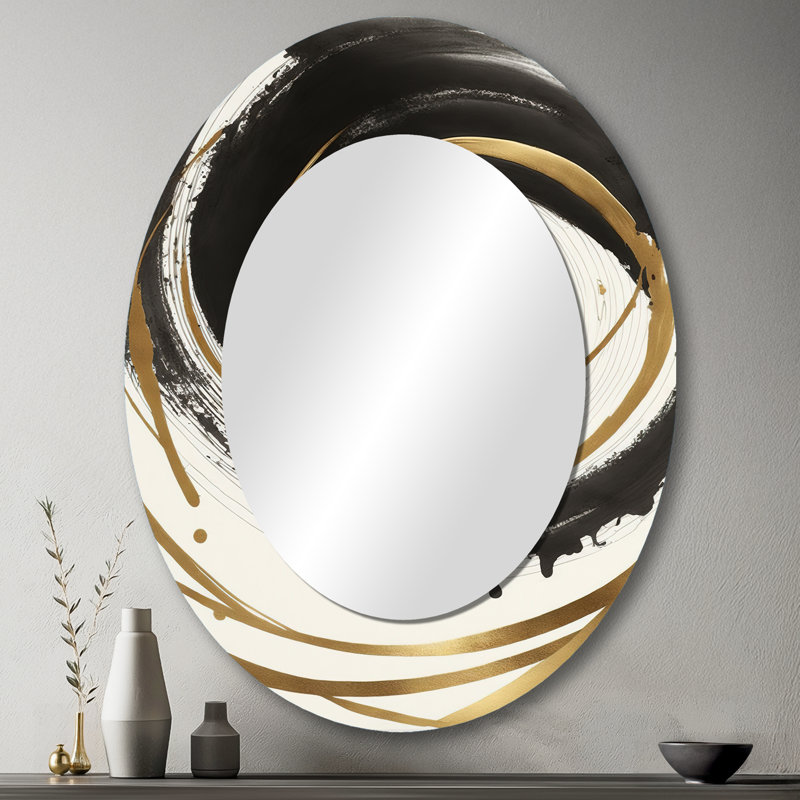 Miroir mural moderne noir et doré Curves III, 43 po x 33 po
