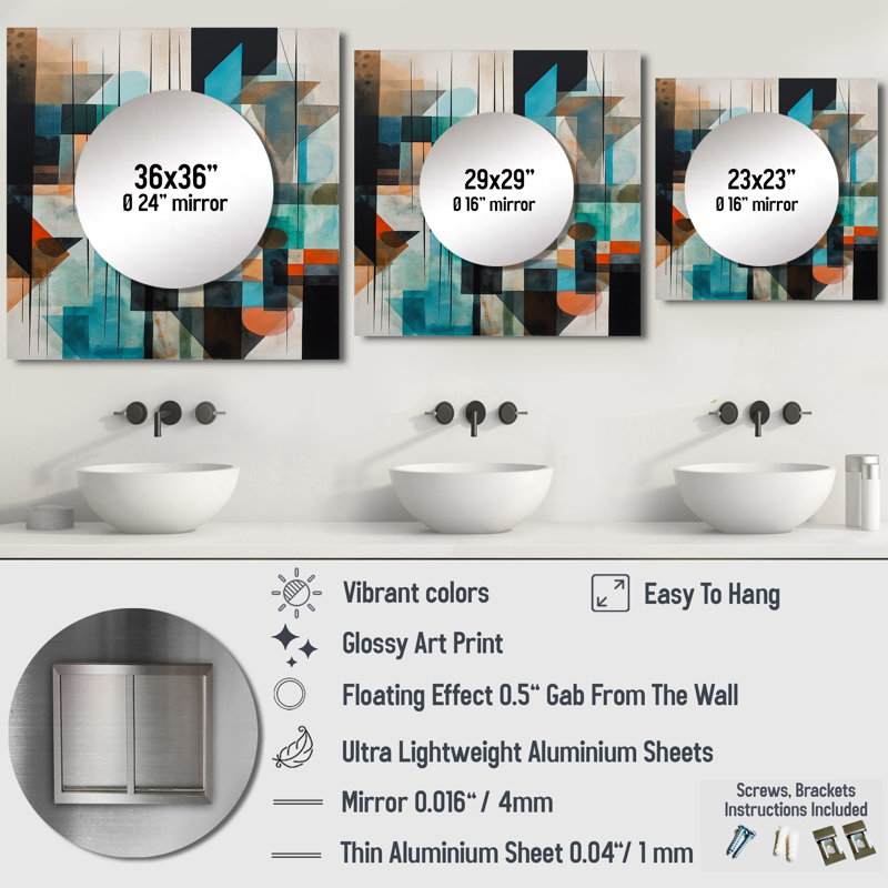 Riku - Modern Geometric Square Mirror Wall Decor For Bedroom, 23" x 23"