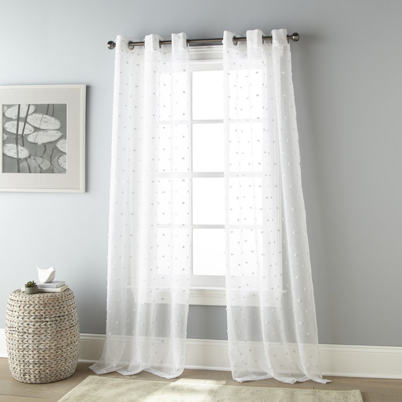 Katya Polka Dots Semi-Sheer Grommet Curtain Panels, White