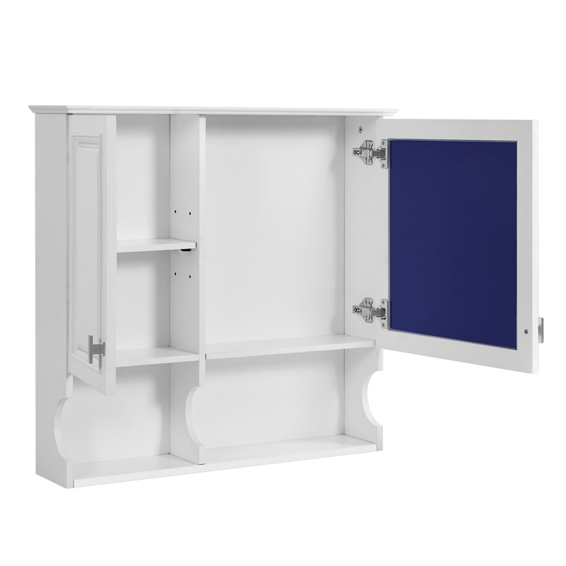 Armoire de rangement murale à miroir demi-lune 30 "avec tablette ouverte et tablette réglable, Blanc