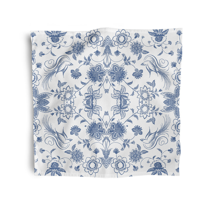 Aspacio Polyester Floral Square Napkin, Blue