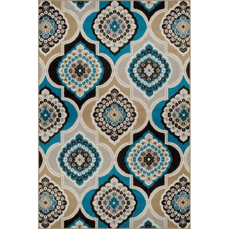 Tapis décoratif à motif bleu à motif traditionnel rétro (entrées multiples), Rectangle 3 pi 3 po x 4 pi 11 po