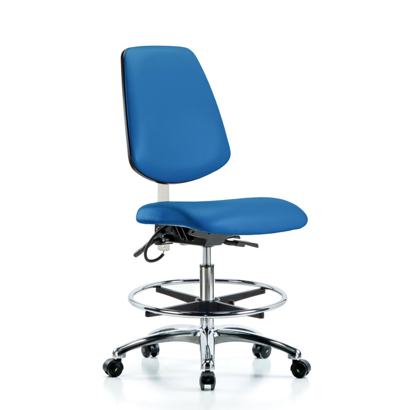 Tristan Drafting Chair, Blue, Casters, Included