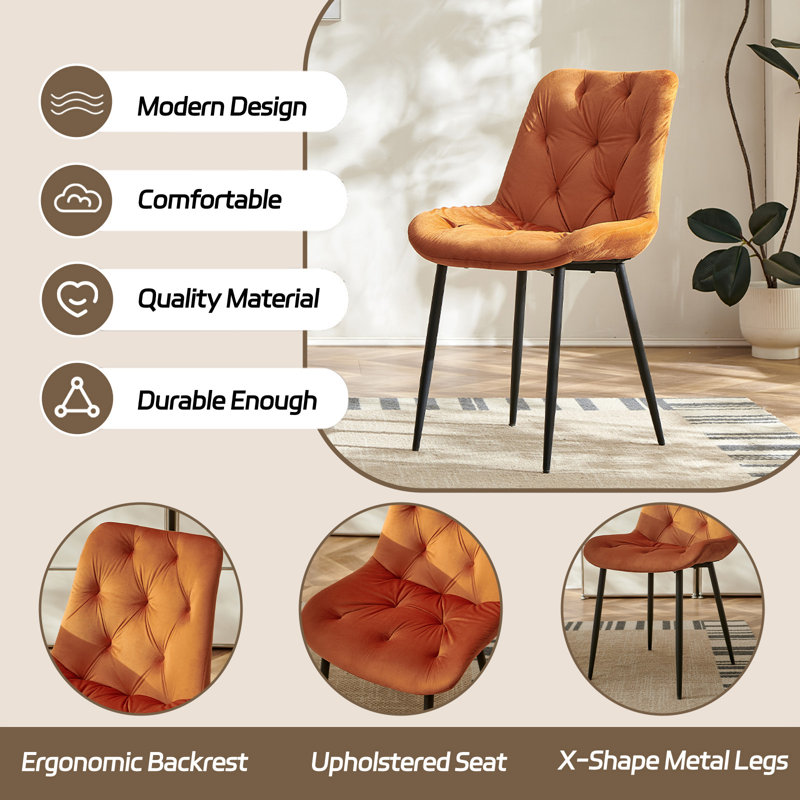 Velvet Upholstered Dining Chair, Orange