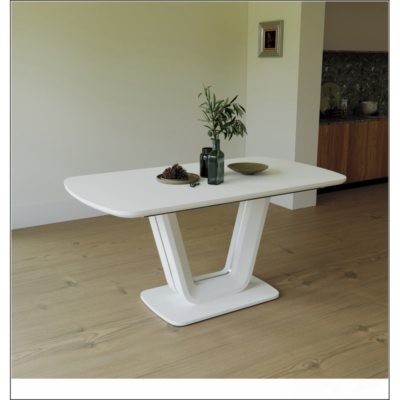 Table de salle à manger blanche de 62,99 à 78,74 po, table de salle à manger en panneau de fibres à densité moyenne et table de salle à manger extensible de style industriel moderne avec pieds en forme de U