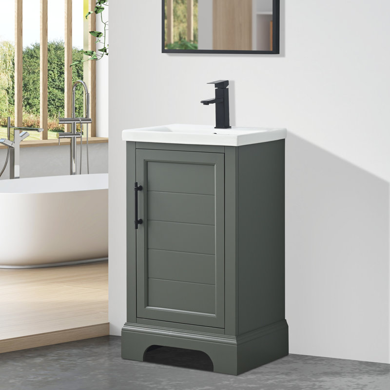 Vannes 20" Single Sink Freestanding Bathroom Vanity with Ceramic Top , Vintage Green