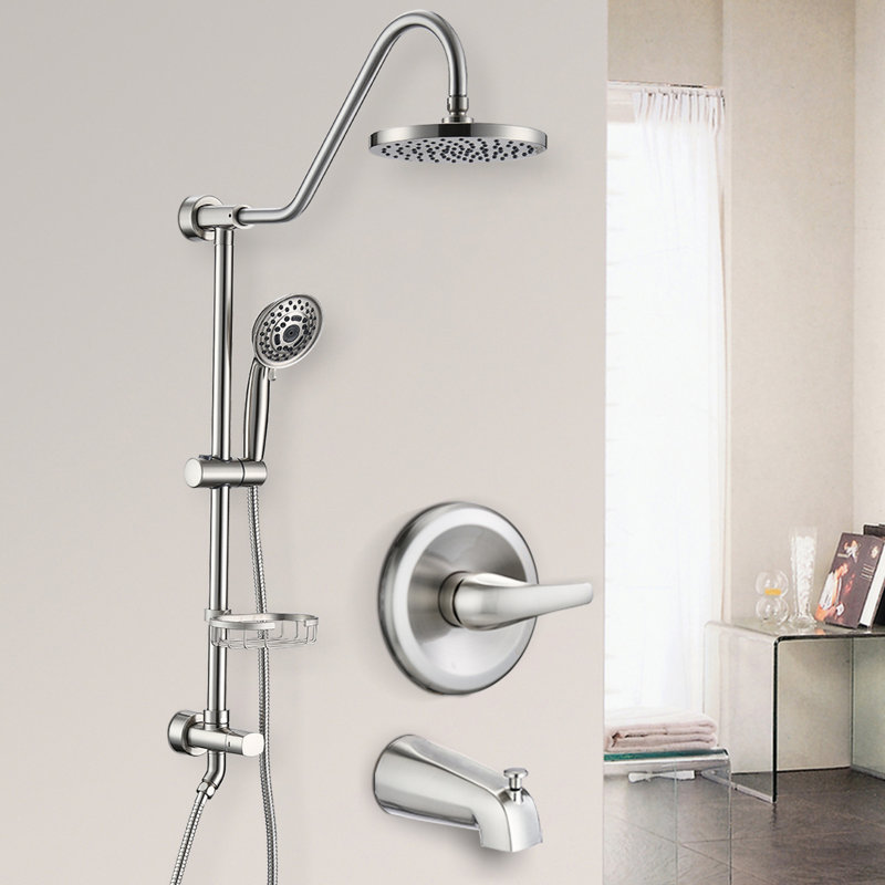 8" Rain Shower Head And Handheld In Brushed Nickel For Stylish Bathroom Complete System With Adjustable Slide Bar & Stainless Steel Heads Finish