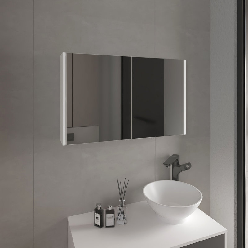 Double Door Mirror Medicine Cabinet, Three Interior Shelves, White, 19.7" H x 31.5" W x 5.6" D