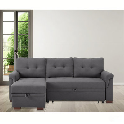 84" Linen Reversible Sleeper Sectional Sofa With Storage Chaise