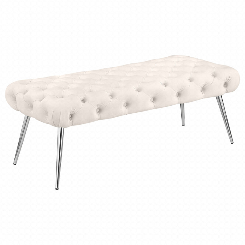 Galiano Ivory Upholstered Tufted Bench, Ivory
