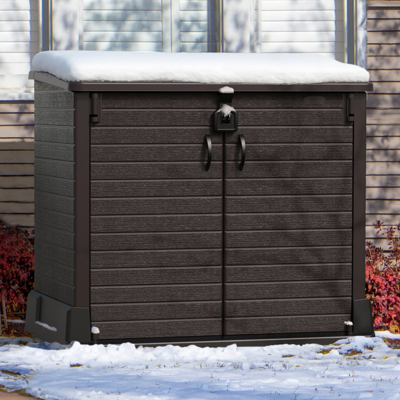 Brown Polypropylene Resin Outdoor Storage Shed with Lockable Doors