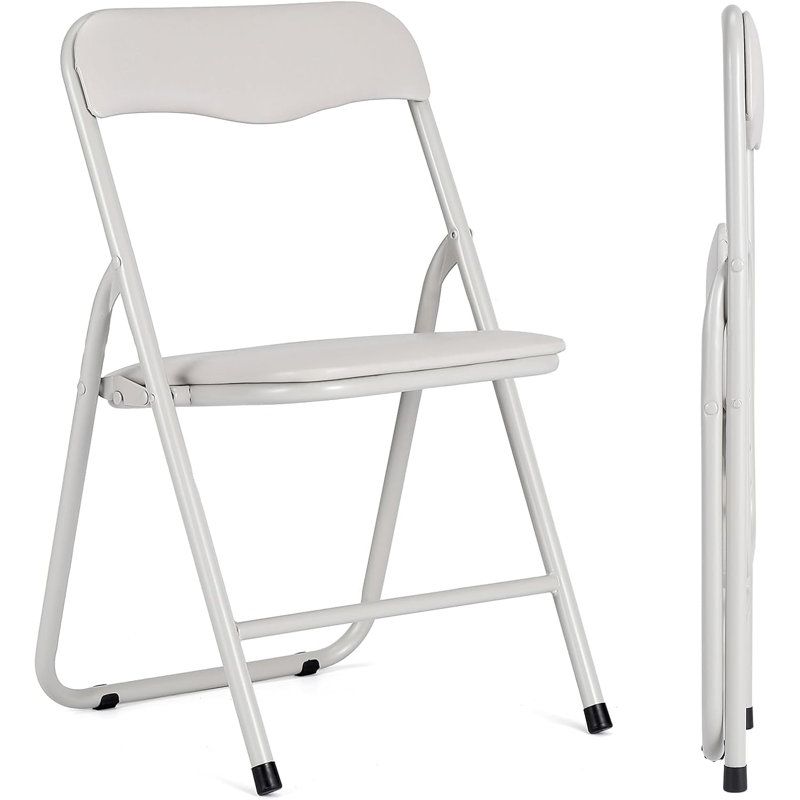Table pliante en acier avec chaises rembourrées en cuir, coussins confortables, structure robuste, compact pour manger, étudier, jeux