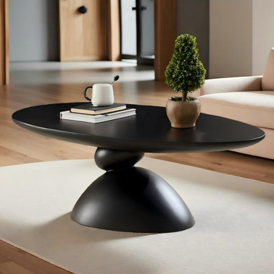 47.27" Oval Fiberglass Coffee Table, Stone-Inspired Accent Table with Solid Construction, Easy to Assemble for Living Room & Small Apartment