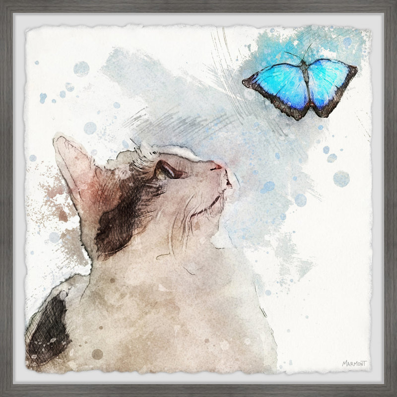 Cat And Butterfly by Marmont Hill - Single Picture Frame Painting, 51cm H x 51cm W