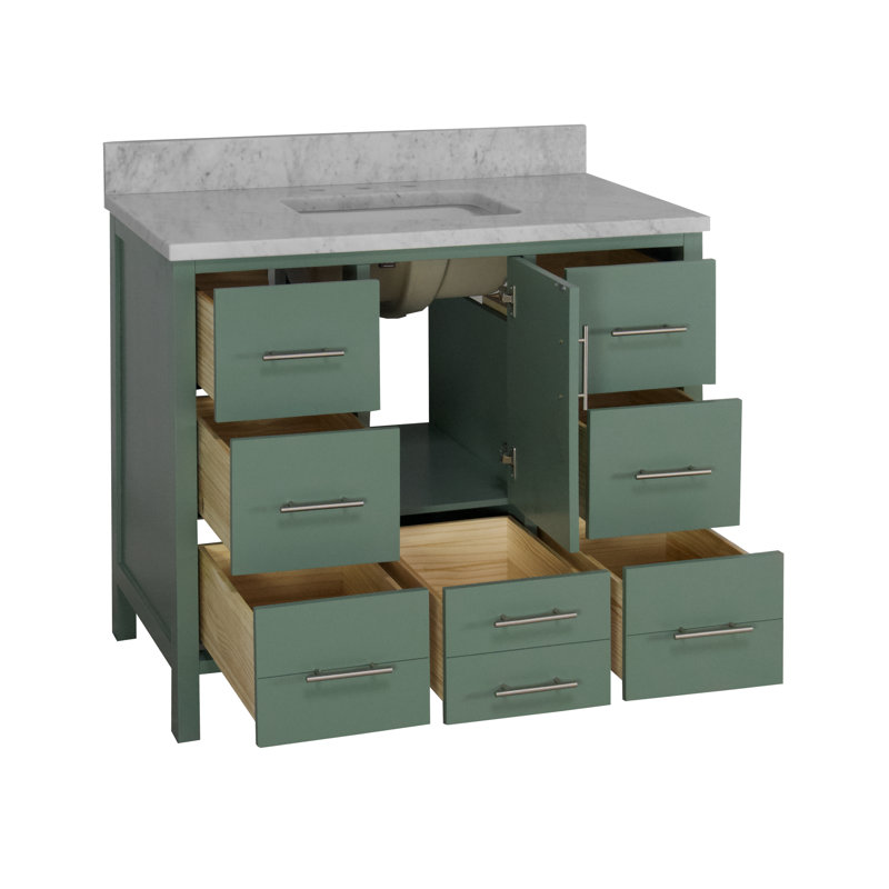 Ensemble de meuble-lavabo simple 42 po Kiara, Vert sauge, Marbre de Carrare