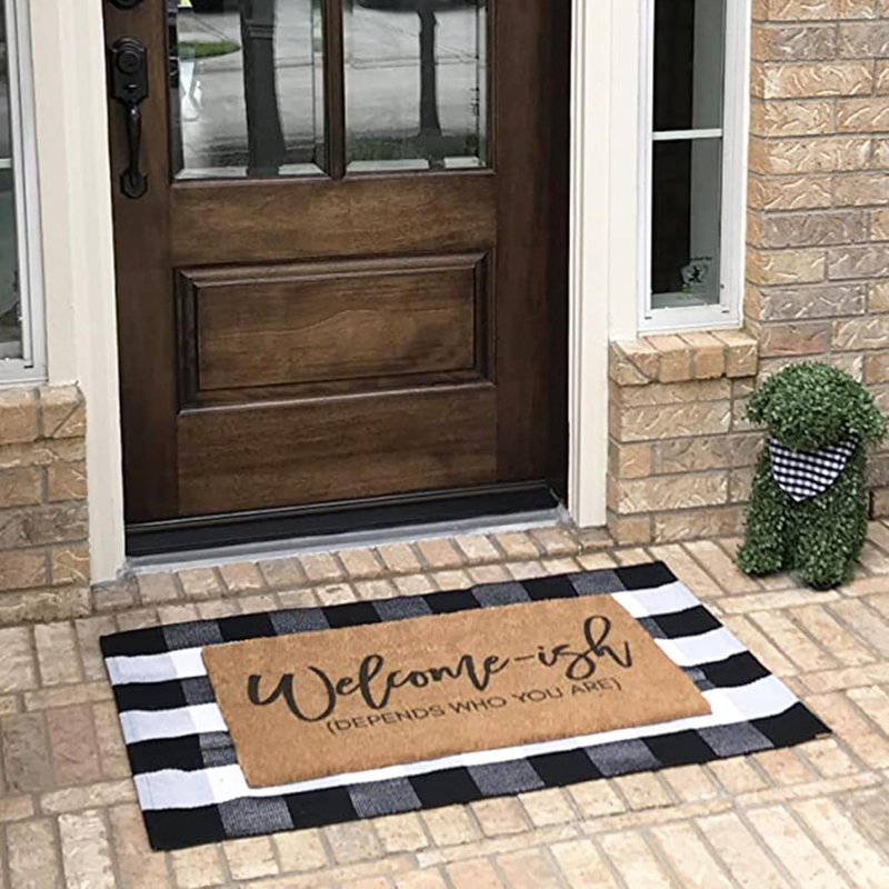Tapis d'extérieur à carreaux en coton Buffalo, Noir / blanc, L 36 po x L 60 po