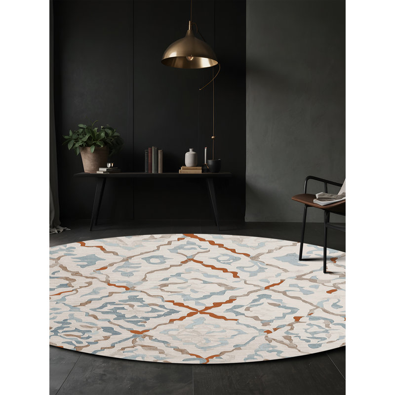 Machine Washable Beige Area Rug, Round 5'