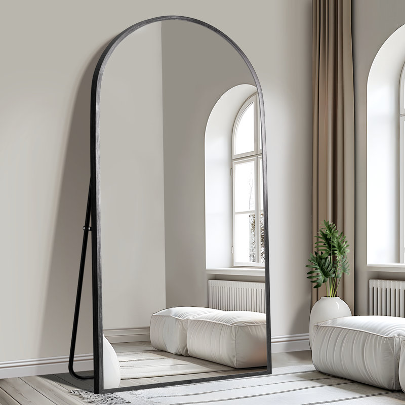 Grand miroir de plancher arqué pleine longueur, Noir, 77 po x 34 po