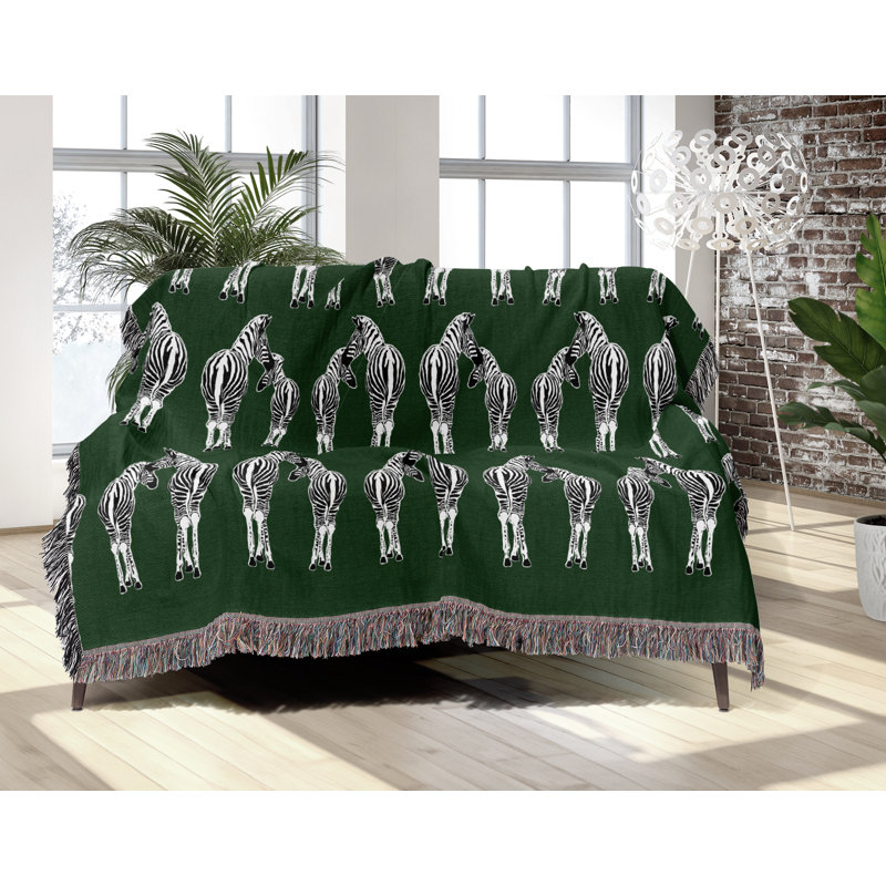Jeté en mélange de coton Ziggy Zebra, L 60 po x l 50 po, Vert / blanc cassé