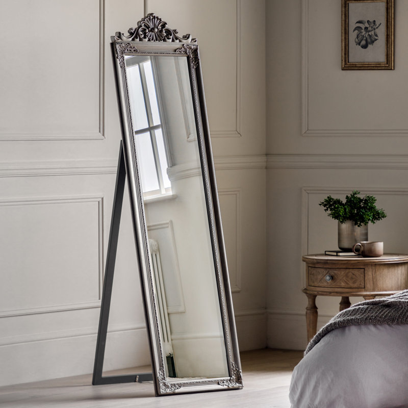 Bowie Wood Flat Floor Mirror, Silver