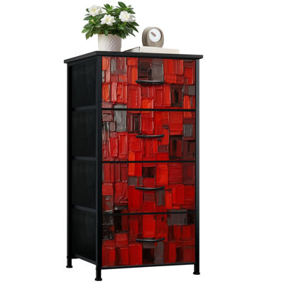 Commode pour chambre à coucher avec 4 tiroirs de rangement Peint à la main Texture moderne toile rouge Décoration murale Commode à commode en acier avec cadre en acier pour vestibule