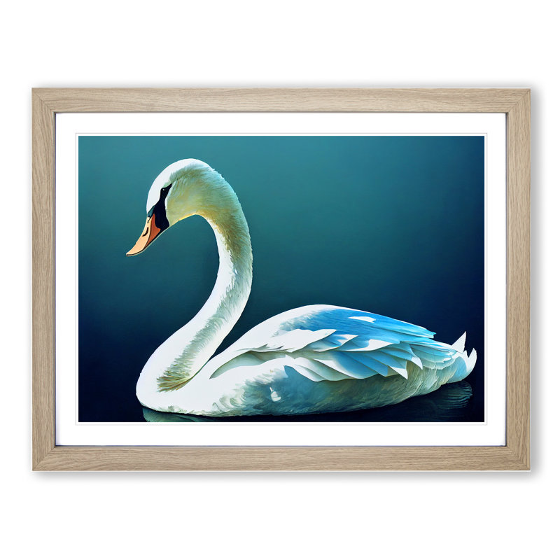 Swan - Single Picture Frame Print, 34cm H x 46cm W x 2cm D, Oak Framed