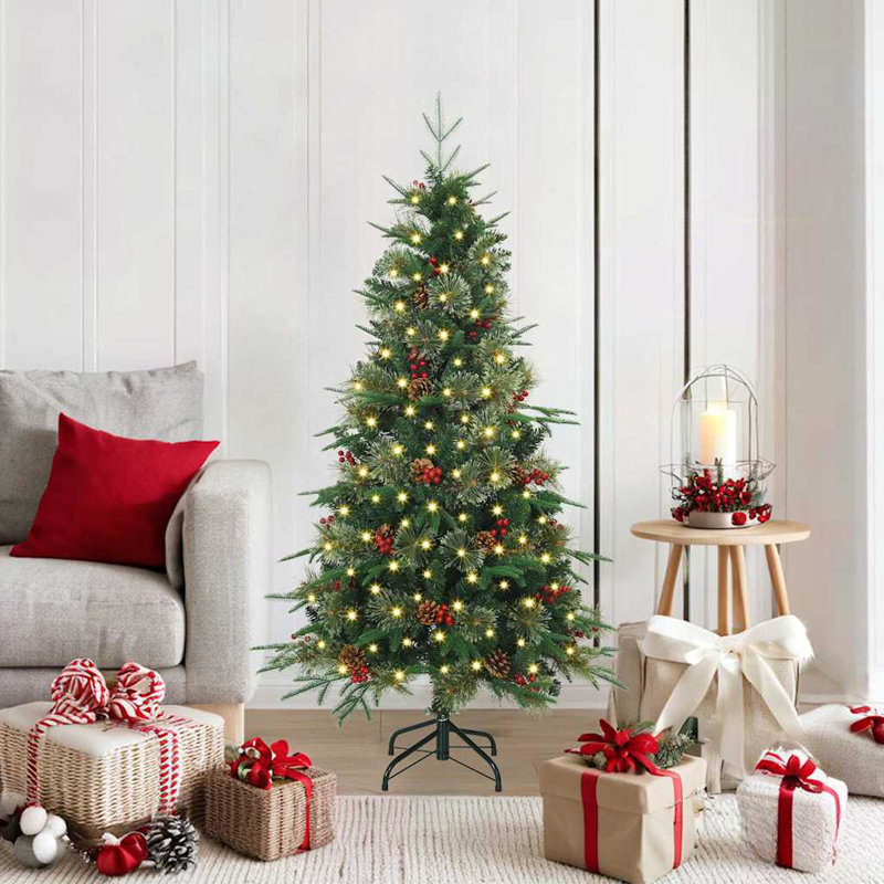 Artificial Hinged Christmas Tree PE and PVC, 4.92' H, Green